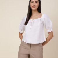 Linen Blend Tie-Up Crop Top