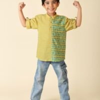 Green Cotton Printed Short Kurta