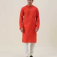 Orange Cotton Woven Slim Fit Long Kurta