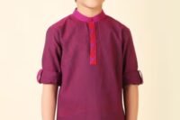Purple Cotton Printed Short Kurta