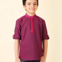 Purple Cotton Printed Short Kurta