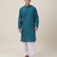 Green Cotton Woven Slim Fit Knee Length Long Kurta
