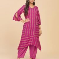 NUIndian Pink Cotton Printed Slim Fit Kurta