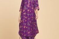 NUIndian Purple Cotton Printed Slim Fit Kurta