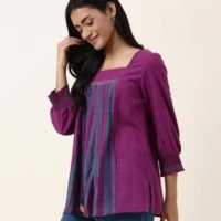 NUIndian Purple Cotton Printed Slim Fit Short Kurta