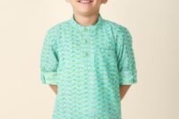 Teal Cotton Printed Short Kurta
