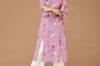 NUIndian Purple Cotton Blend Printed Kurta