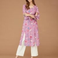 NUIndian Purple Cotton Blend Printed Kurta