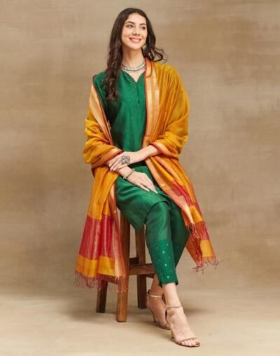 Mustard Cotton Silk Blend Maheshwari Dupatta - Image 2