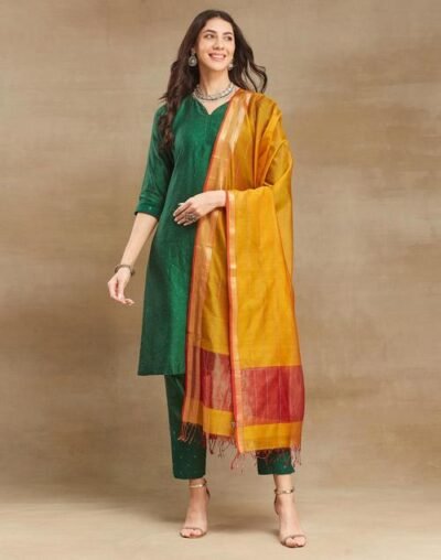 Mustard Cotton Silk Blend Maheshwari Dupatta