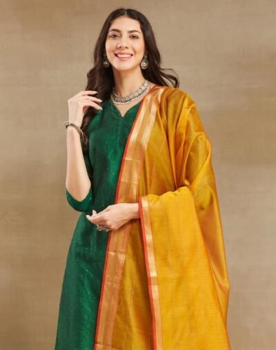 Mustard Cotton Silk Blend Maheshwari Dupatta - Image 3