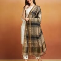 Grey Cotton Silk Blend Maheshwari Dupatta