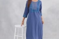Indigo Cotton Dabu Printed Long Kurta