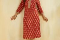 Maroon Cotton Printed Long Kurta