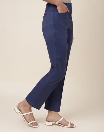 Navy Cotton Slim Fit Formal Chino Pant - Image 3