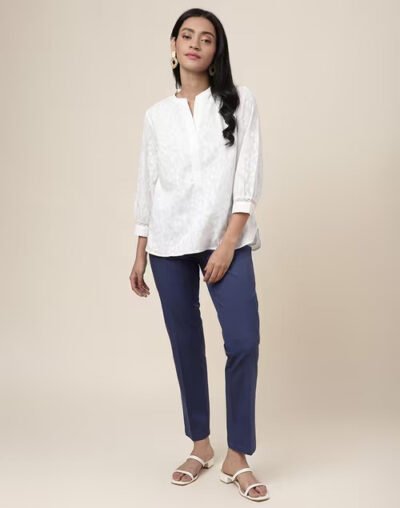 Navy Cotton Slim Fit Formal Chino Pant - Image 2