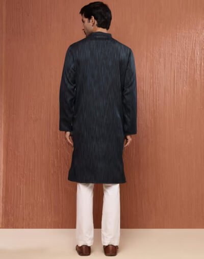 Black Wool Woven Kurta Long - Image 3