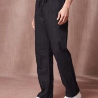 Black Cotton Full Length Drawstring Pants
