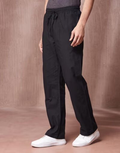 Black Cotton Full Length Drawstring Pants