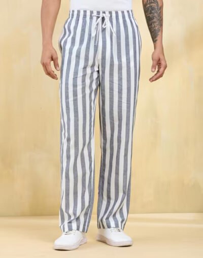 White Cotton Striped Drawstring Pant - Image 2