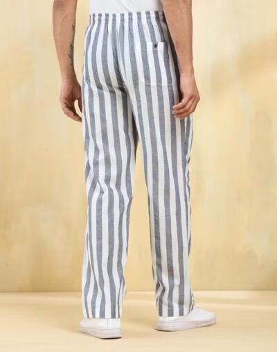 White Cotton Striped Drawstring Pant - Image 4