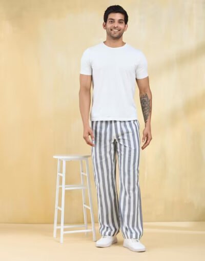 White Cotton Striped Drawstring Pant - Image 3