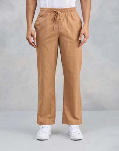 Brown Cotton Drawstring Pants