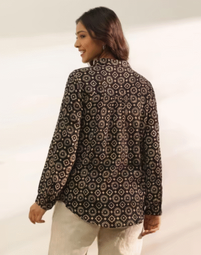 Black Cotton Bagru Printed Shirt - Image 4