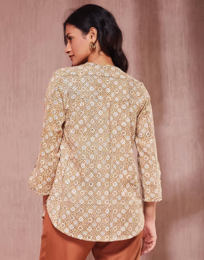 Beige Cotton Printed Shirt - Image 4