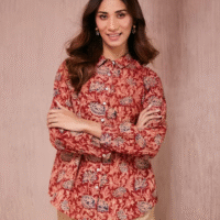 Red Cotton Kalamkari Printed Shirt