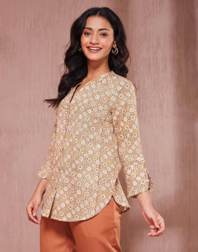 Beige Cotton Printed Shirt - Image 3