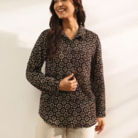 Black Cotton Bagru Printed Shirt