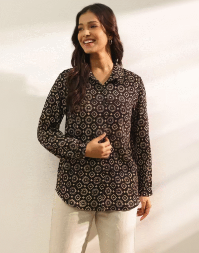 Black Cotton Bagru Printed Shirt