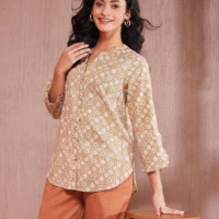 Beige Cotton Printed Shirt